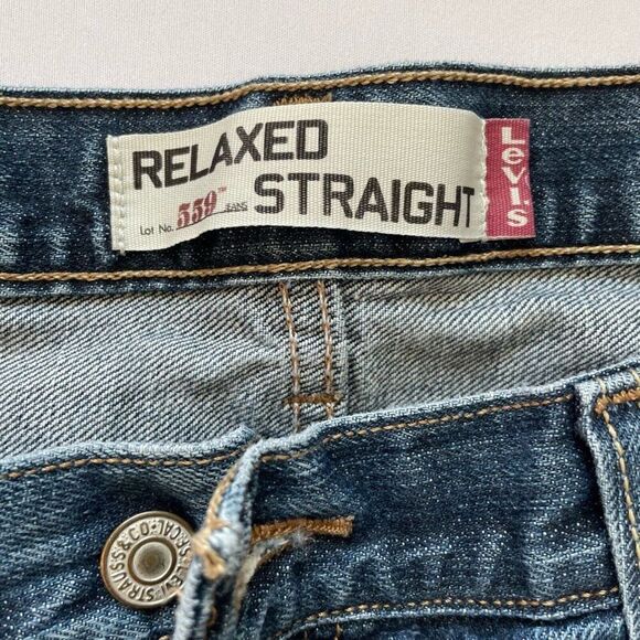 Mens Levis 559 38x33.5 Relaxed Straight Leg Blue Denim Jeans Distressed Vintage - Picture 12 of 12